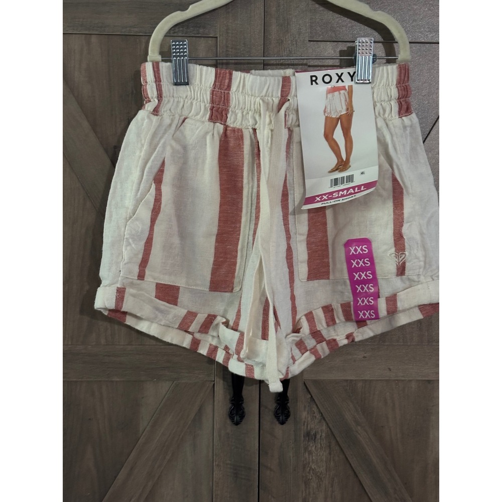 Roxy Womens Striped Pull-On Shorts Smocked Waist XXS Terracotta Cream New